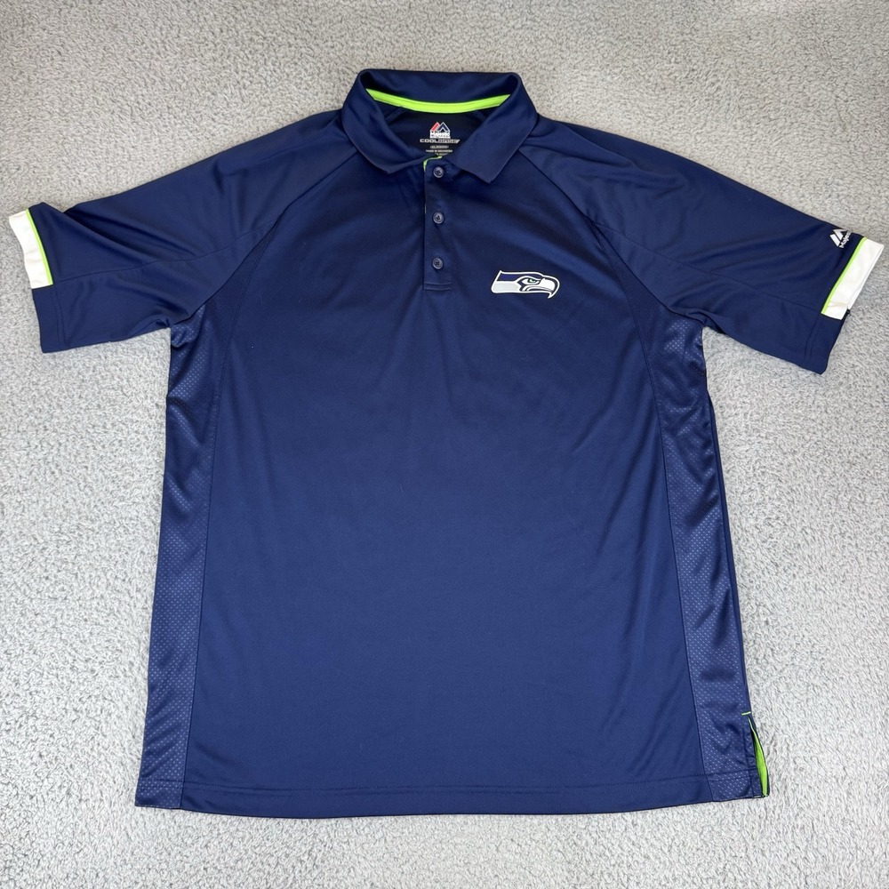 Majestic Cool Base Seattle Seahawks Short Sleeve Blue‎ Polo Shirt XL